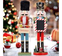 COMBIUBIU 2Pcs Wooden Christmas Decorations Nutcracker, 38CM Traditional Painted Nutcracker Figures,Festive Collectible Christmas Ornament Gift for Family Friends