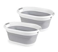 COMBO-3397 Set of 2 Oval Collapsible Laundry Basket, Foldable Washing Basket with 37L Capacity, Clothes Basket with Convenient Carry Handles, Compact