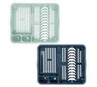 Combo Colour Of Large Plastic Dish Drainer Tray Utensil Holder, Draining Board, Dish Drying Rack For Plates and Cutlery 46.50 x 38.00 x 9.00 cm For Kitchen Countertop - (Silver Sage, Midnight Navy)