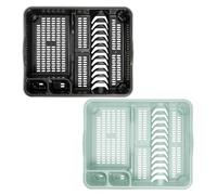 Combo Colour Of Large Plastic Dish Drainer Tray Utensil Holder, Draining Board, Dish Drying Rack For Plates and Cutlery 46.50 x 38.00 x 9.00 cm For Kitchen Countertop - (Midnight Greyish, Silver Sage)