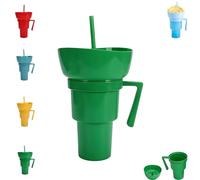 Combo Drink Bowl Cup, Snack Cup Combo, Spill Proof Lid for Mess Free Snacking, No More Juggling Food and Drinks, Portable Snack with Holder(Green)