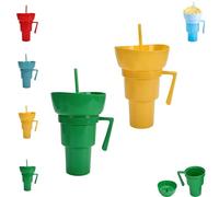 Combo Drink Bowl Cup, Snack Cup Combo, Spill Proof Lid for Mess Free Snacking, No More Juggling Food and Drinks, Portable Snack with Holder(Green+Yellow)