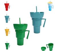 Combo Drink Bowl Cup, Snack Cup Combo, Spill Proof Lid for Mess Free Snacking, No More Juggling Food and Drinks, Portable Snack with Holder(Green+Blue)