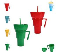 Combo Drink Bowl Cup, Snack Cup Combo, Spill Proof Lid for Mess Free Snacking, No More Juggling Food and Drinks, Portable Snack with Holder(Green+Red)