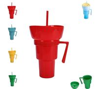 Combo Drink Bowl Cup, Snack Cup Combo, Spill Proof Lid for Mess Free Snacking, No More Juggling Food and Drinks, Portable Snack with Holder(Red)