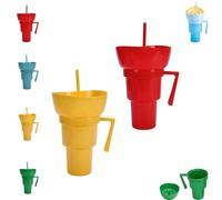 Combo Drink Bowl Cup, Snack Cup Combo, Spill Proof Lid for Mess Free Snacking, No More Juggling Food and Drinks, Portable Snack with Holder(Yellow+Red)