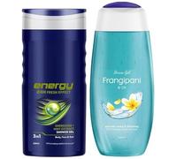 Combo: Energy Body Wash with Mint Extracts (250 ml) + Women Frangipani & Oil Shower Gel (125 ml) | 3-in-1 Body, Face & Hair Cleanser + Gentle Floral Body Wash | Refreshing & Moisturizing