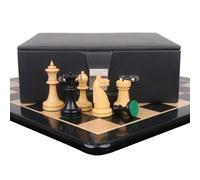 Combo of 1900s' American Chess Company Reproduction Set - Pieces in Ebony Wood with Chess Board & Storage Box