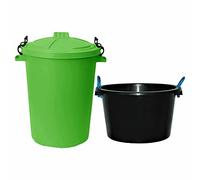 Combo of 45L Litre Rope Bucket Black + 50L Litre Bin Lime Green - Clip Lock Lid Plastic Bin and Bucket Multipurpose Use Cement Mixing Muck with Dustbin For Home and Garden