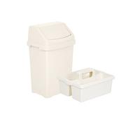 COMBO OF - Soft Cream 50L High Grade Plastic Swing Bin Flip Top with Large 5L Caddy Plastic Kitchen Cleaning Carry Tray Tidy Tote Organiser with Handle Waste Bin Garbage Rubbish Bins Dustbin