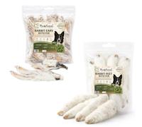 Combo Pack 1kg Rabbit Feet and 200g Rabbit Ears with Fur for Dog, 100% Natural Air-Dried Dog Chew, Grain & Gluten Free Pet Treats for Puppy, Adult & Seniors, Healthy & Hypoallergenic Dog Snacks Food