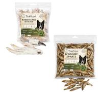 Combo Pack 200g Rabbit Ears and 1kg Economy Fish Sprats, 100% Natural Air-Dried Dog Chew, Grain & Gluten Free Pet Treats for Puppy, Adult & Seniors, Healthy & Hypoallergenic Dog Snacks Food