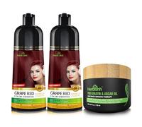 Combo Pack-2pcs Herbishh Hair Color Shampoo for Gray Hair+ 1pc Argan Intense Hair Mask- Hair Dye Shampoo - Colors Hair in Minutes - Long-lasting color- 500 Ml -Stimulates Dry Frizzy Hair (Grape Red)