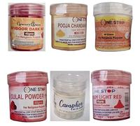 Combo Pack of Kumkum, Sindoor, Chandan Powder, Abil, Gulal & Camphor (Total 6 Items in Each Pack) - Traditional Puja Samagri for Rituals & Festivals