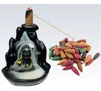 Combo Pack of One of Best Trending Backflow Incense Holder Lord Shiva Adiyogi Smoke Fountain and 20 Units of Backflow Incense Cones (Black, Polyresin)