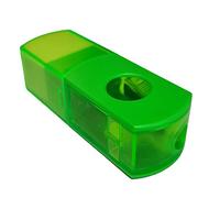 Combo Pencil Sharpener & Eraser Single Hole Bright Coloured Rotary Design Shavings Tub (Neon Green)
