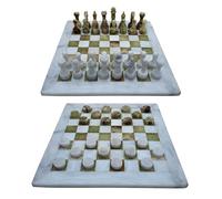 Combo Set Chess Game 12 Inches / 30 cm Including 32 Chess Pieces 24 Pieces Lady Stones White Grey Marble and Green Onyx