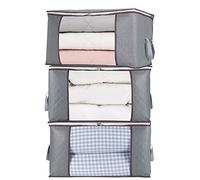 combocube 3 Pack Clothes Storage Bags, Large Storage Boxes with Zips for Comforter, Pillow, Quilt, Bedding, Blankets, Moving Bag with Clear Window Reinforced Handles, Grey
