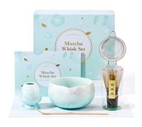 ComboJoy Matcha Whisk Set, 6PCs Japanese Matcha Kit with Blue Crystalline Glaze Matcha Bowl, Purple Bamboo Whisk, Scoop, Sifter & Tea Towel -Birthday Christmas Gifts for Women Mom Her