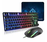 Combrite Gaming Keyboard And Mouse Set, With Large Mouse Pad, TKL Size Keyboard, RGB LED Backlit, Pro Gaming Mouse, USB Wired Desktop Combo, UK Layout