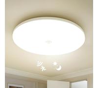Combuh 18W PIR Twilight Motion Sensor Ceiling Light Fitting Indoor, 29.5CM Flush Modern LED Porch Lamp 240V, Round IP56 Waterproof, Hallway Stairway Garage, Natural White 4000K