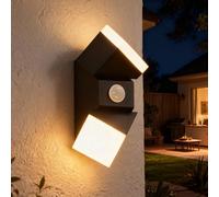 Combuh Black Outdoor Wall Lights Mains Powered, Outside Front Door Light with PIR Sensor, 12W 960LM IP65 Waterproof Warm White 3000K, Garden Porch Patio