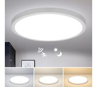 Combuh Indoor Motion Sensor Mains Ceiling Light Fitting 28W 2800LM, 30CM Flush Modern LED Porch Lamp, Round IP56 Waterproof, Hallway Stairway Garage, Adjustable Warm/Natural/Cool White, 2 Pack