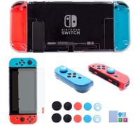 COMCOOL Clear Dockable Case for Nintendo Switch - Crystal 3 in 1 Protective Cover Shell for Nintendo Switch with Screen Protector and Thumb grips - Clear