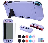 COMCOOL Dockable Case for Nintendo Switch 3 in 1 Protective Cover Case for Nintendo Switch and Joy-Con Controller with Screen Protector and Thumb grips - Purple