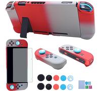 COMCOOL Dockable Case for Nintendo Switch 3 in 1 Protective Cover Case for Nintendo Switch with Screen Protector and Thumb grips - Red Offwhite