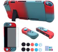COMCOOL Dockable Case for Nintendo Switch 3 in 1 Protective Cover Case for Nintendo Switch with Screen Protector and Thumb grips - Midgreen Red