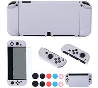 COMCOOL Dockable Case for Nintendo Switch OLED 2021 - Cute Protective Cover Accessories for Nintendo Switch OLED 7 Inch and Joy-Con Controller with Screen Protector Thumb Grips - Stone