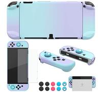 COMCOOL Dockable Case for Nintendo Switch OLED - [9 FT Military Grade Drop Protection] [with Tempered Glass Screen Protector and Thumb Grips] Protective Cover for Nintendo Switch OLED - Purple Blue