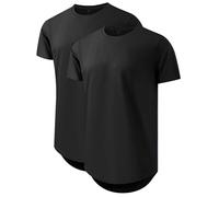 Comdecevis Mens 2 Pack Cotton Crewneck T-Shirts Hipster Hip Hop Longline Tees Shirts, A3-black+black, XXL