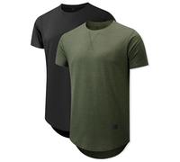 Comdecevis Mens 2 Pack Cotton Crewneck T-Shirts Hipster Hip Hop Longline Tees Shirts, A3-black+green, S