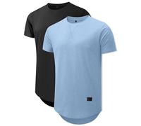 Comdecevis Mens 2 Pack Cotton Crewneck T-Shirts Hipster Hip Hop Longline Tees Shirts, Black+blue, XL