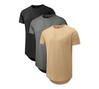 Comdecevis Mens 2 Pack Cotton Crewneck T-Shirts Hipster Hip Hop Longline Tees Shirts, Black+grey+khaki, S