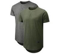 Comdecevis Mens 2 Pack Cotton Crewneck T-Shirts Hipster Hip Hop Longline Tees Shirts, Grey+green, Large