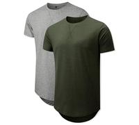 Comdecevis Mens 2 Pack Cotton Crewneck T-Shirts Hipster Hip Hop Longline Tees Shirts, Grey+green, XL