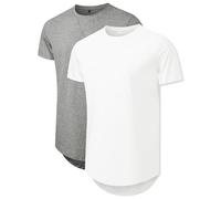 Comdecevis Mens 2 Pack Cotton Crewneck T-Shirts Hipster Hip Hop Longline Tees Shirts, White+grey, XL