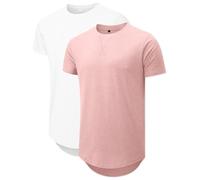 Comdecevis Mens 2 Pack Cotton Crewneck T-Shirts Hipster Hip Hop Longline Tees Shirts, White+pink, S