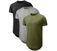 Comdecevis Mens 2 Pack Cotton Crewneck T-Shirts Hipster Hip Hop Longline Tees Shirts, Z1-black+grey+green, Large