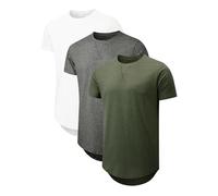 Comdecevis Mens 2 Pack Cotton Crewneck T-Shirts Hipster Hip Hop Longline Tees Shirts, 3pcs White+grey+green, Large