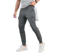 Comdecevis Men's Cargo Jogger Pants Stretch Sweatpants Slim Fit Tactical Pants with Zipper Pockets Casual Trousers, Medium Gray, Small