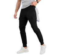 Comdecevis Men's Cargo Jogger Pants Stretch Sweatpants Slim Fit Tactical Pants with Zipper Pockets Casual Trousers, Black, Small