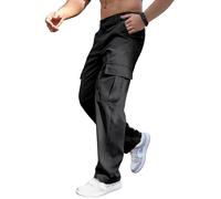 Comdecevis Mens Casual Cargo Pants Baggy Straight Leg Sweatpants with Large Flap Pockets Hiking Sports Trousers, Black, Large