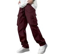 Comdecevis Men's Casual Cargo Pants Workout Joggers Stretch Sweatpants Hiking Drawstring Tactical Pants with Multi Pockets, B Burgundy, X-Large