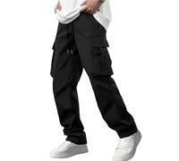 Comdecevis Men's Casual Cargo Pants Workout Joggers Stretch Sweatpants Hiking Drawstring Tactical Pants with Multi Pockets, Black, Small
