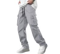 Comdecevis Men's Casual Cargo Pants Workout Joggers Stretch Sweatpants Hiking Drawstring Tactical Pants with Multi Pockets, Medium Grey, Medium