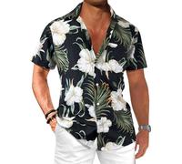 Comdecevis Men's Hawaiian Floral Shirts Short Sleeve Button Down Tropical Summer Beach Shirts, Flower Green-b, Large